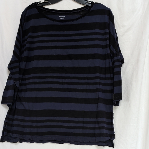 Three Dots black and indigo striped top - Picture 1 of 6